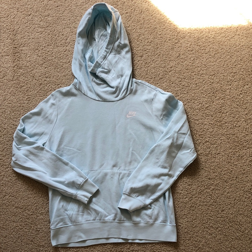 Light blue and white Nike Hooded Sweatshirt with fleece lining- Nike design